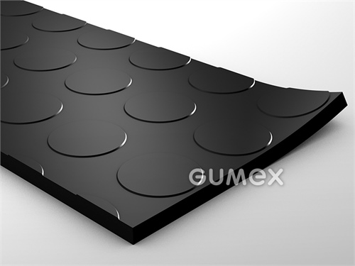 Gumová podlahovina METRO, hrúbka 6mm, šíře 1450mm, 75°ShA, SBR, dezén peniažkový, -20°C/+60°C, čierna